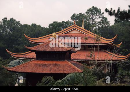 Toit du monastère Zen de Truc Lam Phung Hoang à Da lat, Vietnam caché parmi les arbres Banque D'Images