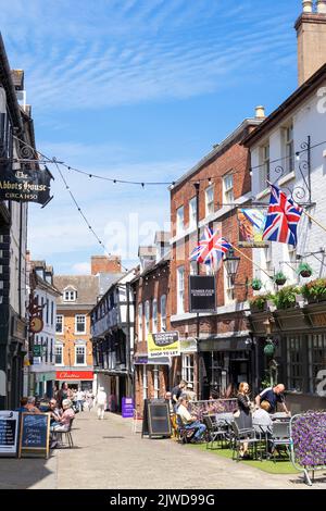 Centre-ville de Shrewsbury avec boutiques et restaurants sur Butcher Row Shrewsbury Shropshire England UK GB Europe Banque D'Images