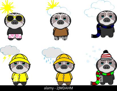 illustration de la collection de jeux de dessins animés kawaii weather d'ours sloth au format vectoriel Illustration de Vecteur