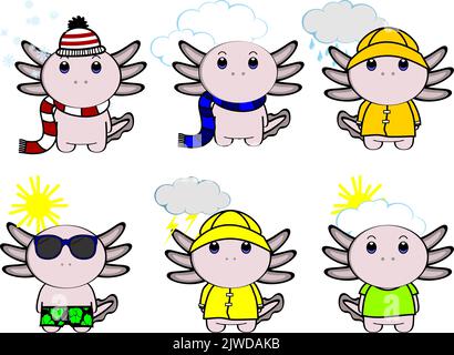 illustration de la collection de jeux de dessins animés axolotl weather kawaii au format vectoriel Illustration de Vecteur