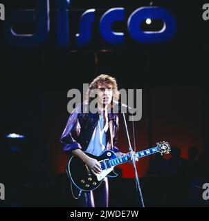 Disco, ZDF Musikssendung, Deutschland, 1979, Auftritt von Peter Frampton, britischer Rock-Musiker. Disco, émission de musique TV, Allemagne, 1979, représentation de Peter Frampton, musicien de rock britannique. Banque D'Images