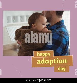 Composition du texte du jour de l'adoption heureuse avec l'homme caucasien et son fils Banque D'Images