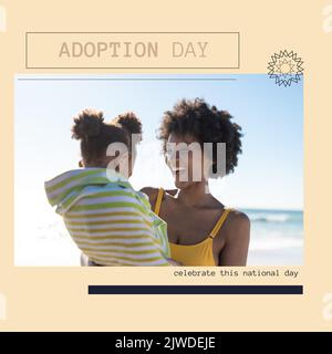 Composition du texte du jour de l'adoption avec la femme afro-américaine et sa fille Banque D'Images