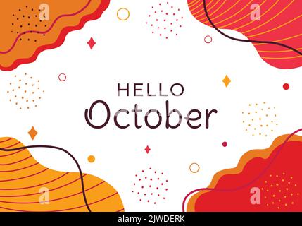 Bonjour octobre Floral Abstract Typographie social media post vector Illustration. Memphis motif design fond horizontal. Promotion carte de vœux Illustration de Vecteur