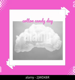 Composite de coton texte de jour de bonbon avec nuage dans carré blanc sur fond rose abstrait Banque D'Images