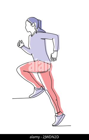 dessin d'une belle jeune femme en train de courir. Design simple et plat de style dessiné à la main pour le sport et la vie saine concept Illustration de Vecteur