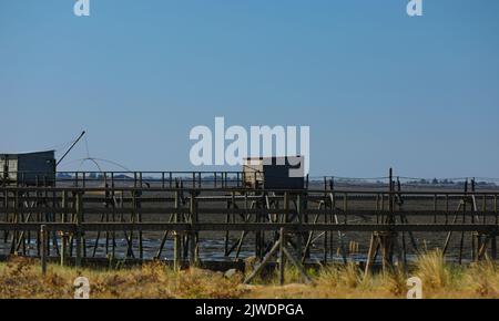 Cabanes de pêcheurs sur la côte en Bretagne Bretagne Banque D'Images