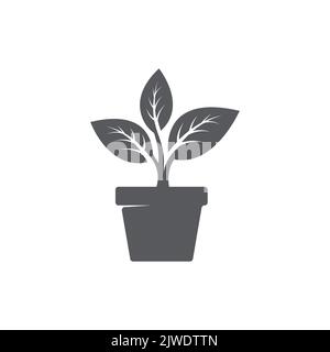 icône feuille et pot. Motif en pot tendance de l'icône de la plante. Vecteur de l'icône de la feuille sur la marmite. Logo du jardin. Illustration vectorielle Illustration de Vecteur