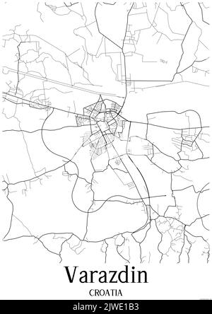 Carte urbaine en noir et blanc de varazdin Banque D'Images