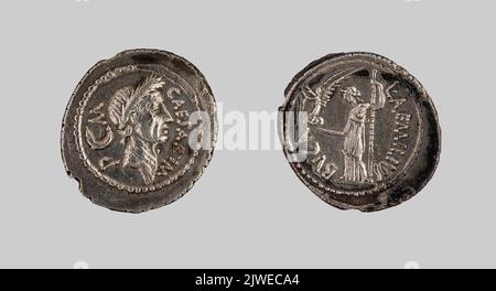 denarius. Aemilius Buca, L. (fl. 44 a.C.), responsable monétaire, Republika Rzymska, émetteur Banque D'Images