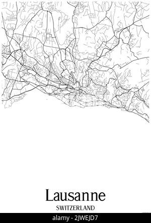 Carte urbaine de lausanne en noir et blanc. Banque D'Images