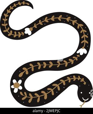 Serpent de forêt de style folklorique scandinave. Animal à motif floral Illustration de Vecteur