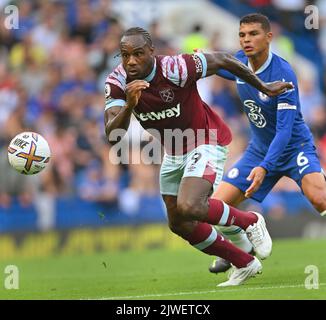 03 sept 2022 - Chelsea v West Ham United - Premier League - Stamford Bridge West Ham Michail Antonio pendant le match au Stamford Bridge photo : Mark pain / Alay Live News Banque D'Images