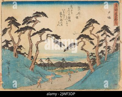 Totsuka Station; imprimé de la série: Tokaido gojulan tsugi (53 stations du Tokaido); “Kyoka Tokaido”. Utagawa, Hiroshige I (1797-1858), graphiste Banque D'Images