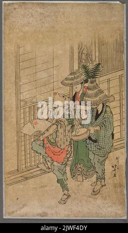 Groupe dansant et jouant de masquerders du nouvel an à Yoshiwara. Katsushika, Hokusai (1760-1849), graphiste Banque D'Images