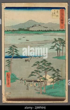 Mitsuke, Tenryugawa funa watashi (station Mitsuke, vue sur les bateaux sur la rivière Tenryu); impression de la série: Gojulan tsugi meisho zue (vues célèbres de 53 stations). Utagawa, Hiroshige I (1797-1858), graphiste Banque D'Images