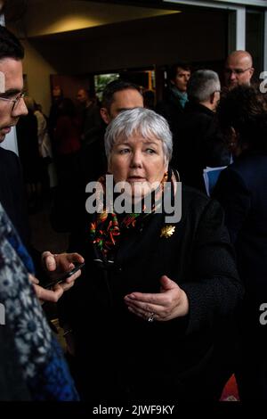 Jacqueline Gourault est une politicienne française qui a été ministre de la cohésion territoriale et des relations avec les autorités locales dans les gouvernements des premiers ministres successifs Édouard Philippe et Jean Castex de 2018 à 2022. France. Banque D'Images