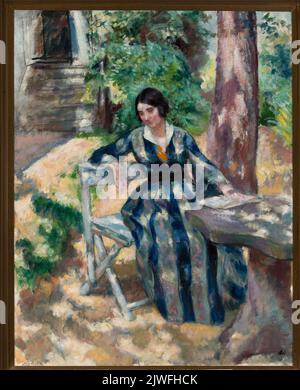Portrait d’Irena, femme de l’artiste, dans le jardin. Weiss, Wojciech (1875-1950), peintre Banque D'Images