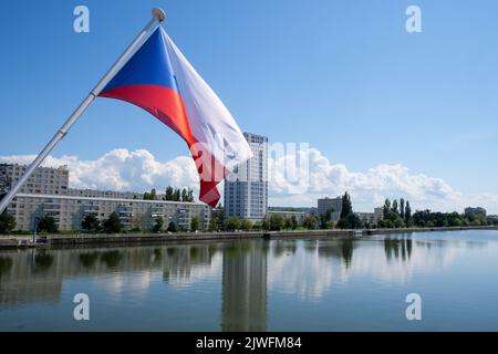 Lac Allier vu depuis le pont de l'Europe, Vichy, Allier, région DE L'AURA, centre de la France Banque D'Images