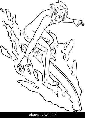 Surfer page de coloriage isolée pour enfants Illustration de Vecteur