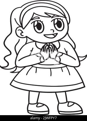 Hanukkah fille priant isolé coloriage page Illustration de Vecteur