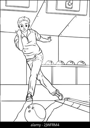 Page de coloriage de bowling pour enfants Illustration de Vecteur