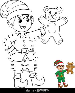 Page de coloriage isolée Elf de Noël point à point Illustration de Vecteur