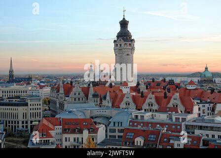 Nouvel hôtel de ville de Leipzig, Allemagne vue panoramique du centre-ville Banque D'Images