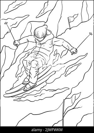 Page de coloriage ski alpin pour enfants Illustration de Vecteur