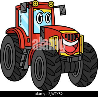 Tracteur avec dessin animé de véhicule à visage Clipart Illustration de Vecteur