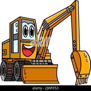 Pelle hydraulique avec vue de face du tracteur Cartoon Clipart Illustration de Vecteur