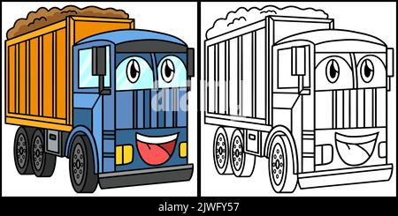 Illustration de la mise en place d'un camion à benne basculante avec coloration de véhicule Illustration de Vecteur