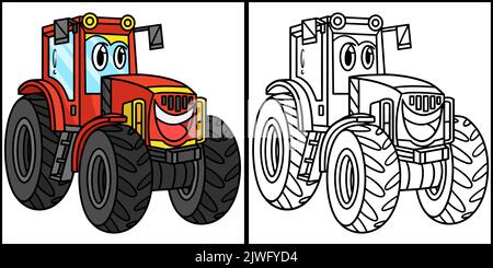 Tracteur avec illustration de couleur de véhicule de face Illustration de Vecteur