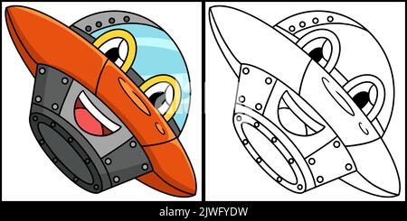 Illustration de la page de coloriage d'un véhicule à visage OVNI Illustration de Vecteur