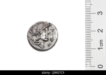 denarius (subaeratus). Curtius, Q. (fl. 116-115 a.C.), responsable monétaire, Silanus, M. (fl. 116-115 a.C.), responsable monétaire, Republika Rzymska, émetteur Banque D'Images