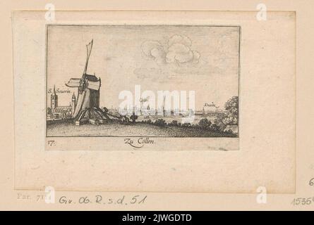 Cologne, vue de la rive opposée du Rhin; au premier plan, à gauche: Un moulin à vent. Hollar, Venceslaus (1607-1677), graphiste, Hogenberg, Abraham (fl. 1608-1659), éditeur Banque D'Images