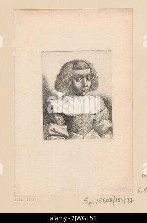 Portrait d'une jeune fille légèrement tourné vers la droite, portant une robe avec un col large et des manches repliées. Hollar, Venceslaus (1607-1677), graphiste, Hogenberg, Abraham (fl. 1608-1659), éditeur Banque D'Images