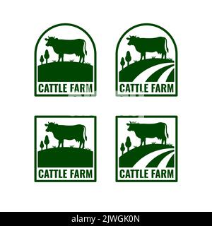 Ensemble de conception de modèle de logo de ferme de bétail. Illustration de Vecteur
