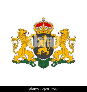 Blason néerlandais, emblème héraldique de la province du Brabant, héraldique hollandais vecteur. Province du Brabant du Nord des pays-Bas blason avec lions sur le bouclier et écusson de la couronne royale, symbole héraldique officiel Illustration de Vecteur