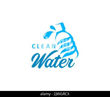 Icône eau propre. Symbole du service de distribution ou de livraison d'eau potable distillée, symbole du vecteur d'eau minérale avec gouttes et bouteille en plastique jetable Illustration de Vecteur