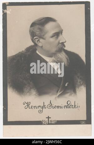 Portrait de Henryk Siemiradzki (1843-1902), peintre (buste, profil, en fourrure) – carte postale de deuil émise après la mort du peintre. Mieczkowski, Jan (Warszawa ; zakład fotograficzny ; ca 1850-ca 1914), studio photo, inconnu, éditeur Banque D'Images