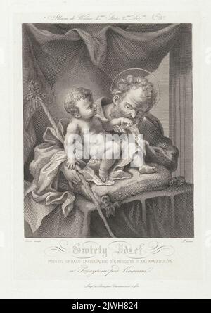 Saint Joseph et enfant après une peinture dans l'église de Pažaislis. Chardon, Francis ainé et fils (Paryż ; drukarnia ; ca 1821-1880), imprimerie, Ricci, Camillo (1590-1626), graphiste, Oleszczyński, Antoni (1794-1879), graphiste, Wilczyński, Jan Kazimierz (1806-1885), éditeur Banque D'Images