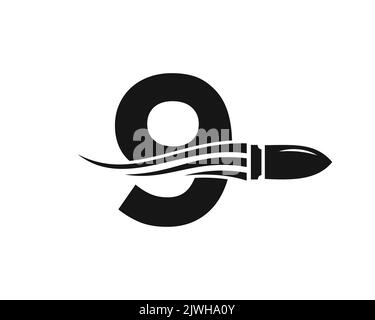 Lettre initiale 9 tir Bullet logo avec concept arme for Safety and protection Symbol Illustration de Vecteur