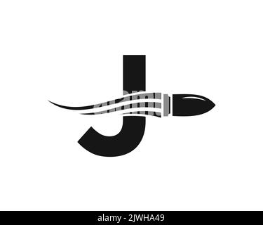 Lettre initiale J tir Bullet logo avec concept arme for Safety and protection Symbol Illustration de Vecteur