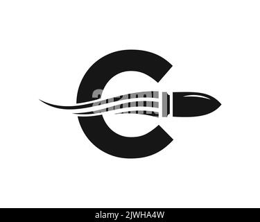 Lettre initiale C tir Bullet logo avec concept arme for Safety and protection Symbol Illustration de Vecteur