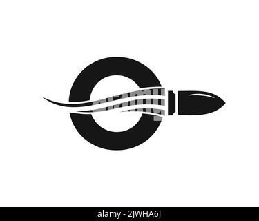Lettre O initiale tir Bullet logo avec concept arme for Safety and protection Symbol Illustration de Vecteur