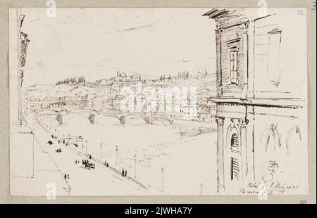 Vue depuis une fenêtre d'hôtel à Arno et à Florence. Czachórski, Władysław (1850-1911), dessinateur, dessinateur Banque D'Images