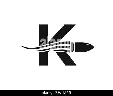 Lettre initiale K tir Bullet logo avec concept arme pour la sécurité et la protection symbole Illustration de Vecteur