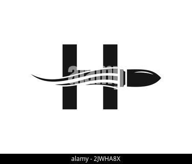 Lettre H initiale tir Bullet logo avec concept arme pour la sécurité et la protection symbole Illustration de Vecteur