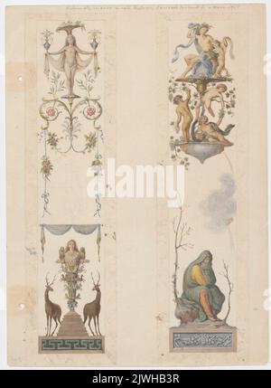 Varsovie. Fragments de peintures murales dans la salle de bal du Palais sur l'île dans le Parc Royal Łazienki - deux vues à l'échelle de 1:10. Kotarbiński, Mieczysław (1890-1943), dessinateur, dessinateur Banque D'Images